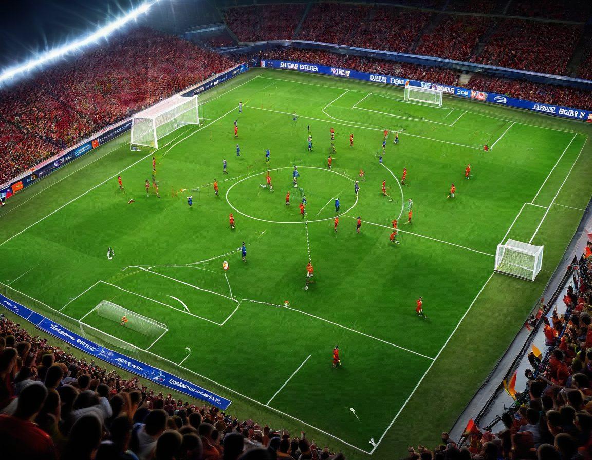 A dynamic football scene capturing a diverse group of players showcasing their unique skills, with a tactical diagram overlay of a football pitch in the background. Include a cheering crowd and vivid team colors to emphasize the excitement of the game. Incorporate elements like a strategy board and stats, symbolizing performance analysis. super-realistic. vibrant colors. high energy.